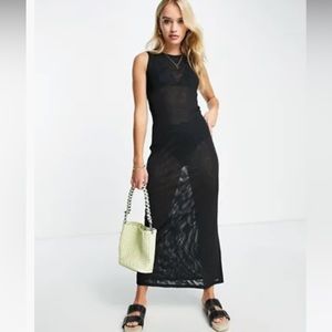 NA-KD black mesh midi sleevless dress